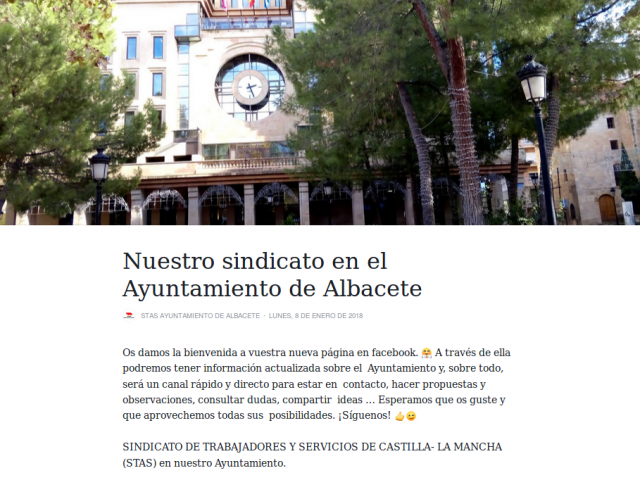La página de facebook de STAS-CLM en el Ayuntamiento de Albacete cumple 1 año La página de facebook de STAS-CLM en el Ayuntamiento de Albacete cumple 1 año
